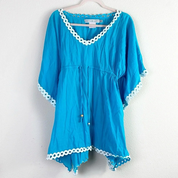 Gretchen Scott Blue Tunic Mini Beach Dress Swimsuit Coverup Size M - Picture 1 of 9